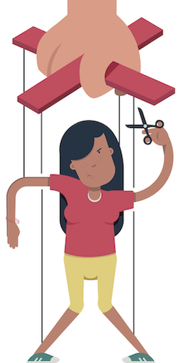 Puppet cutting it's string - Female